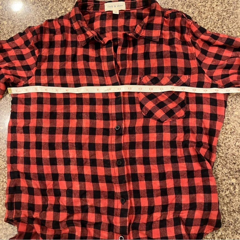 Cloth & Stone Anthropology Red Plaid Flannel Top (M) - Picture 8 of 8